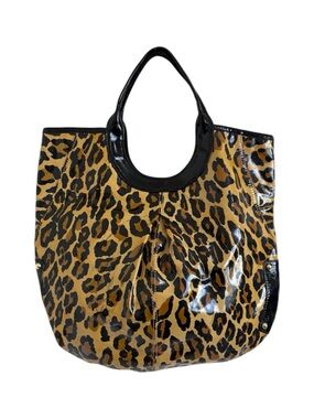 Sondra Robert's Leopard print patent leather tote bag | black and gold accents
